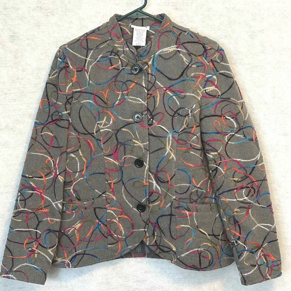 Blair Blazer Gray Good Embroidered Swirl Button Front Women‎ Size 12